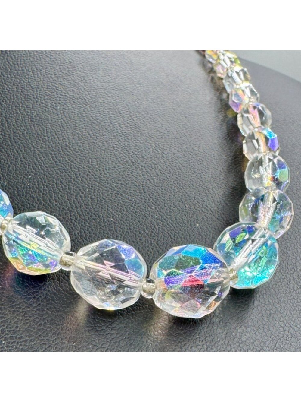 Vintage Crystal Bead Necklace Earrings Aurora Borealis Wedding Bride Prom 19" - Picture 5 of 11